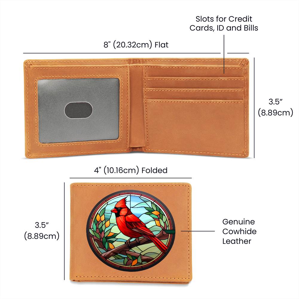 Christmas Red Cardinal Stained Glass Design 028 - Leather Wallet