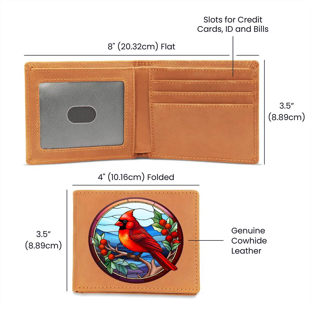 Christmas Red Cardinal Stained Glass Design 017 - Leather Wallet