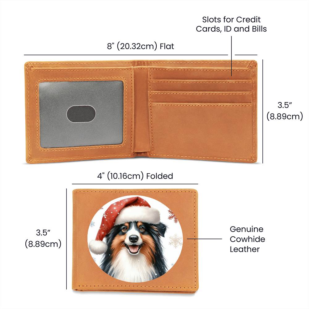 Christmas Dog - Miniature American Shepherd - Leather Wallet