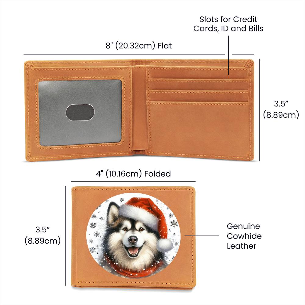 Christmas Dog - Alaskan Malamute - Leather Wallet