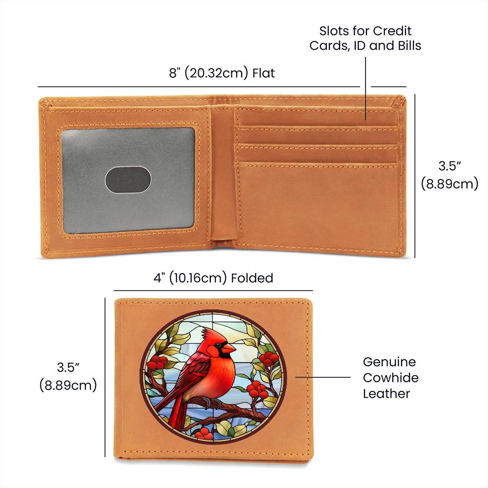 Christmas Red Cardinal Stained Glass Design 007 - Leather Wallet