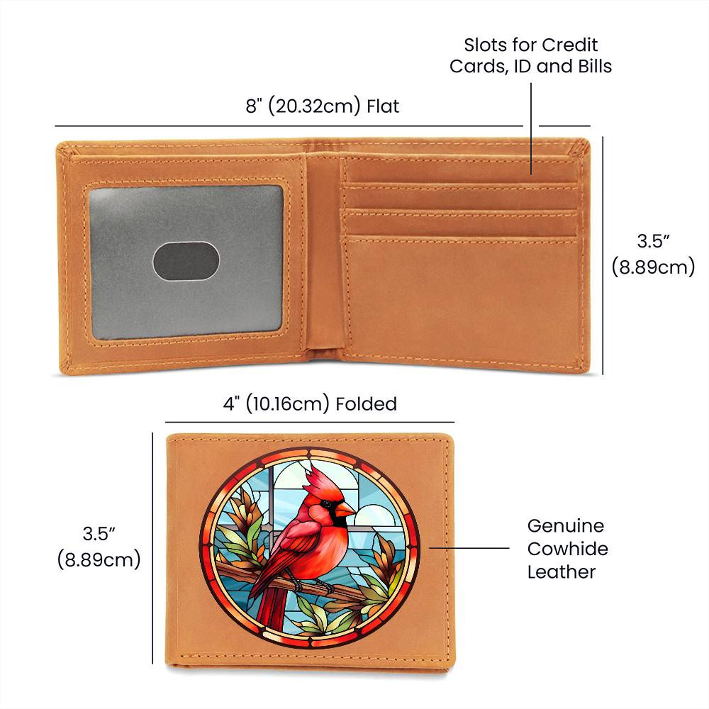 Christmas Red Cardinal Stained Glass Design 018 - Leather Wallet