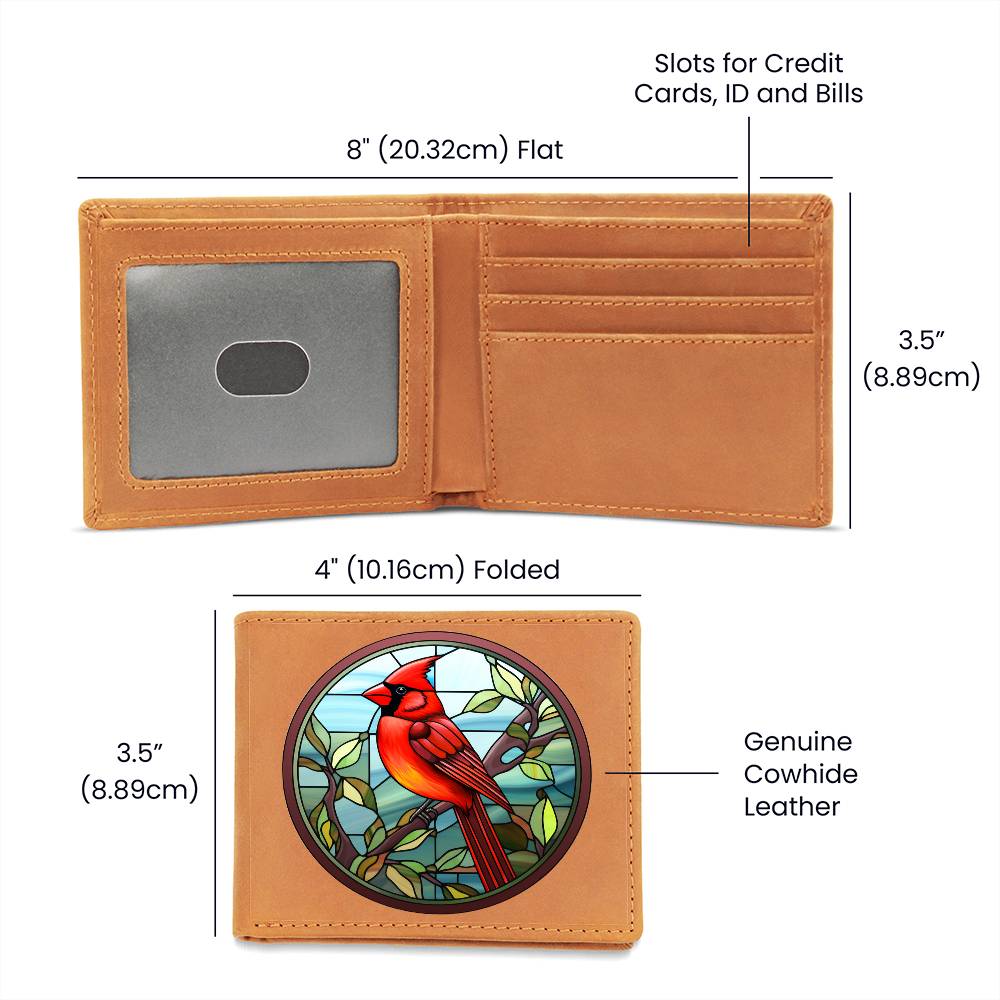 Christmas Red Cardinal Stained Glass Design 019 - Leather Wallet