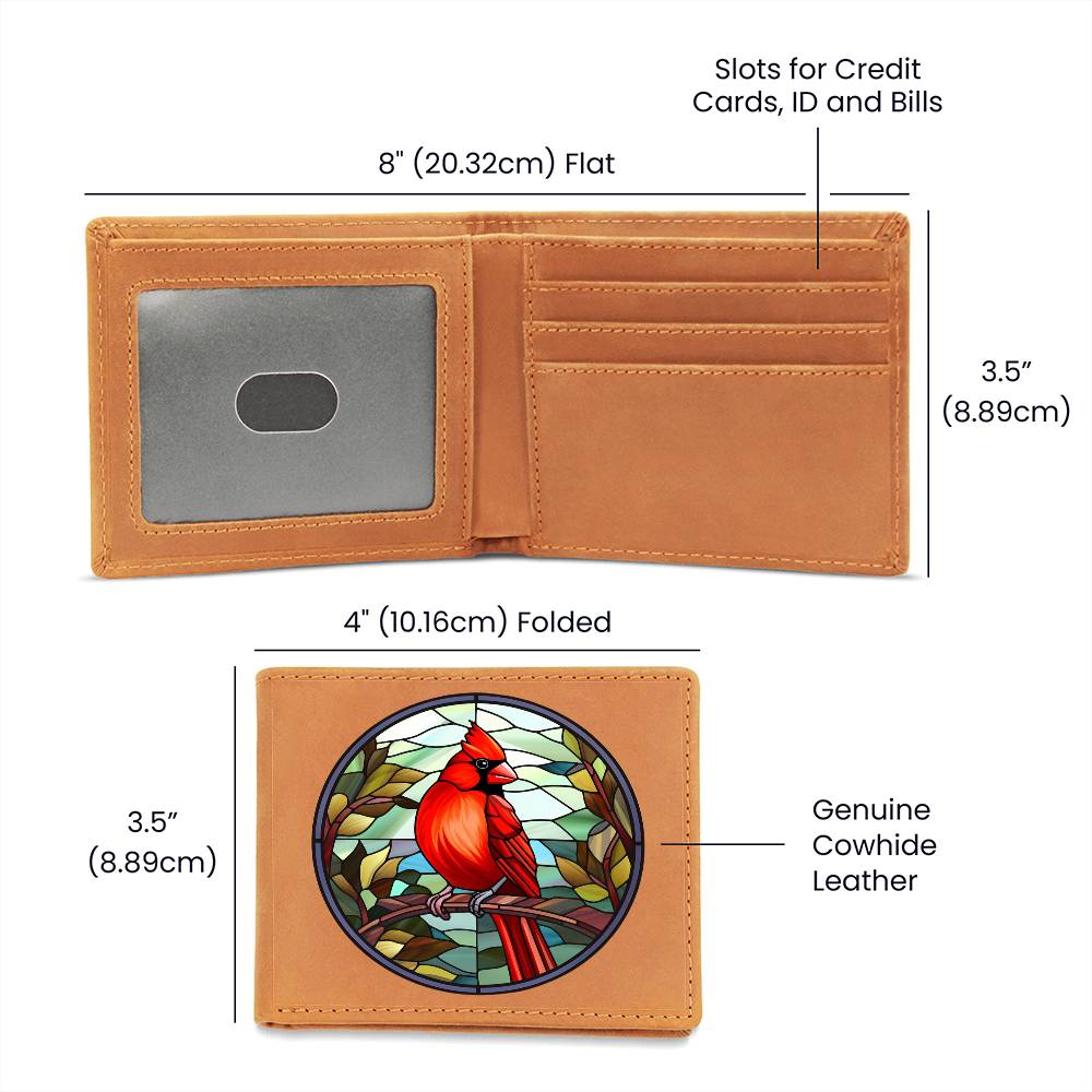 Christmas Red Cardinal Stained Glass Design 022 - Leather Wallet