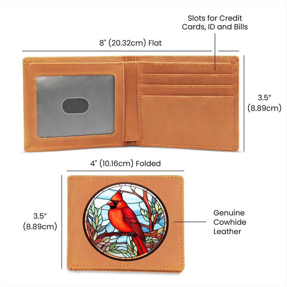 Christmas Red Cardinal Stained Glass Design 034 - Leather Wallet