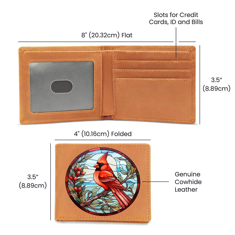 Christmas Red Cardinal Stained Glass Design 014 - Leather Wallet