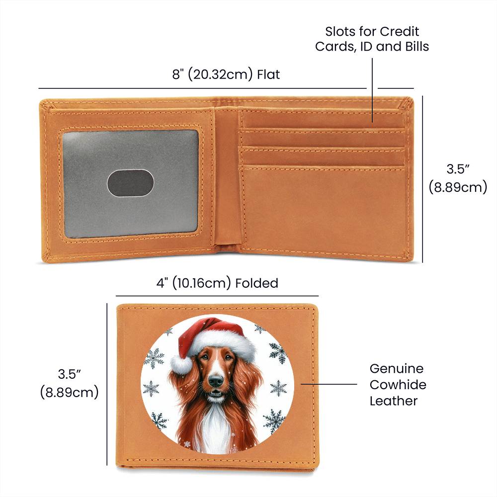 Christmas Dog - Irish Red and White Setter - Leather Wallet