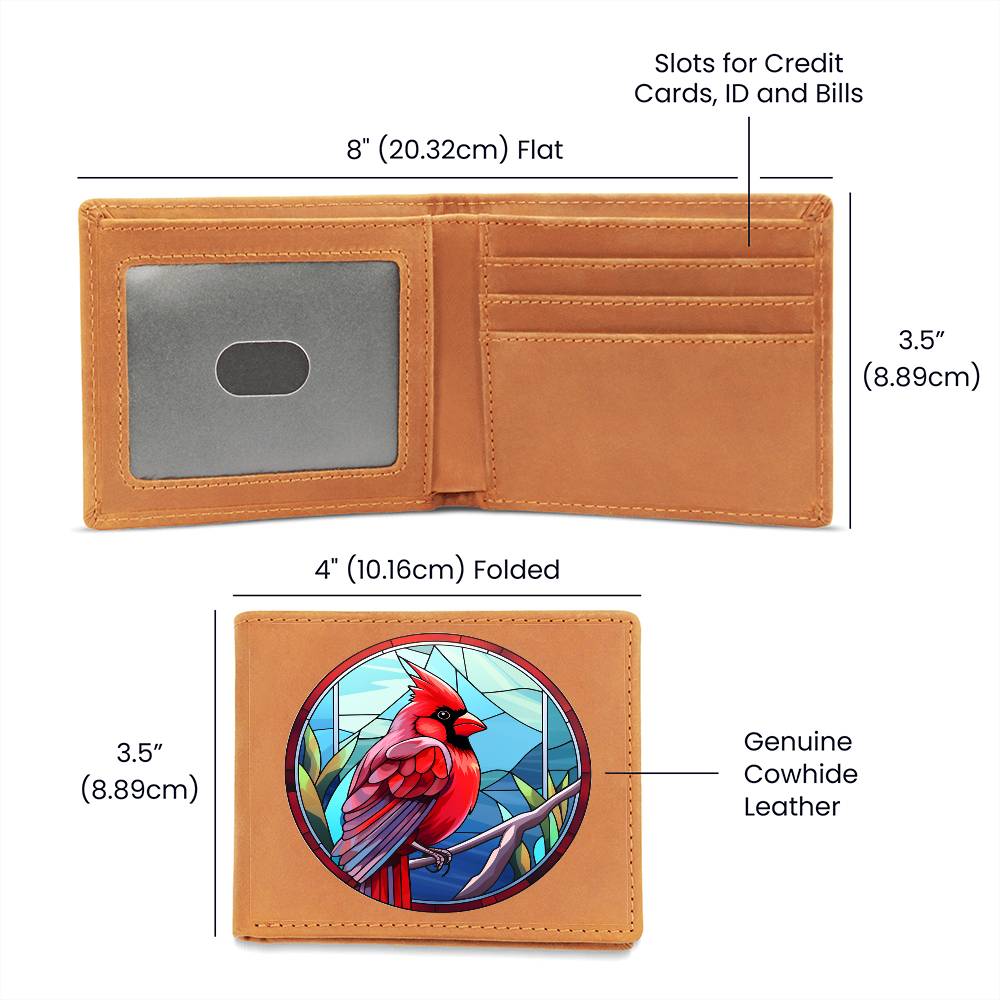 Christmas Red Cardinal Stained Glass Design 015 - Leather Wallet