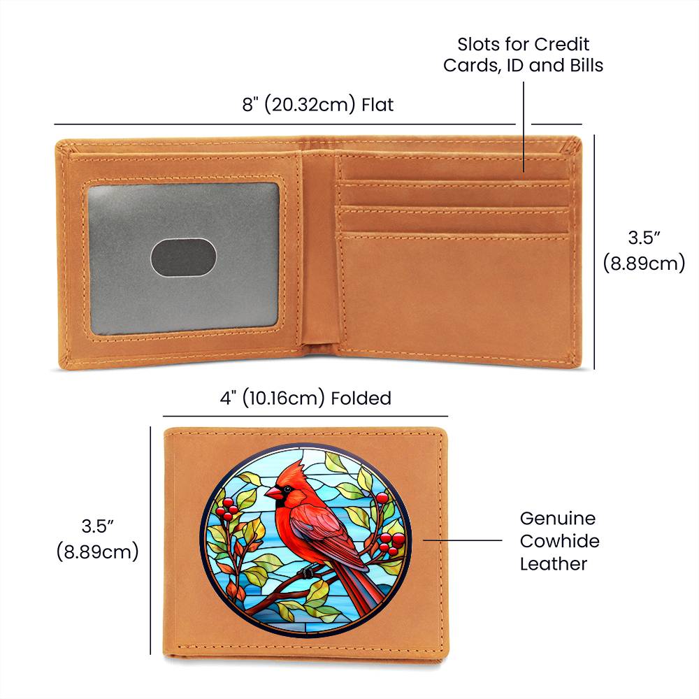 Christmas Red Cardinal Stained Glass Design 029 - Leather Wallet