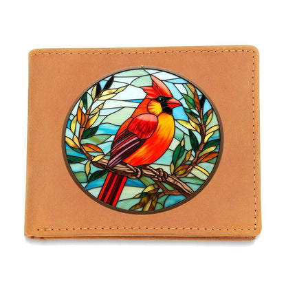 Christmas Red Cardinal Stained Glass Design 020 - Leather Wallet