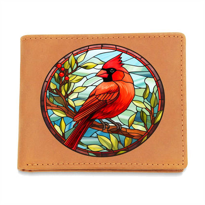 Christmas Red Cardinal Stained Glass Design 003 - Leather Wallet
