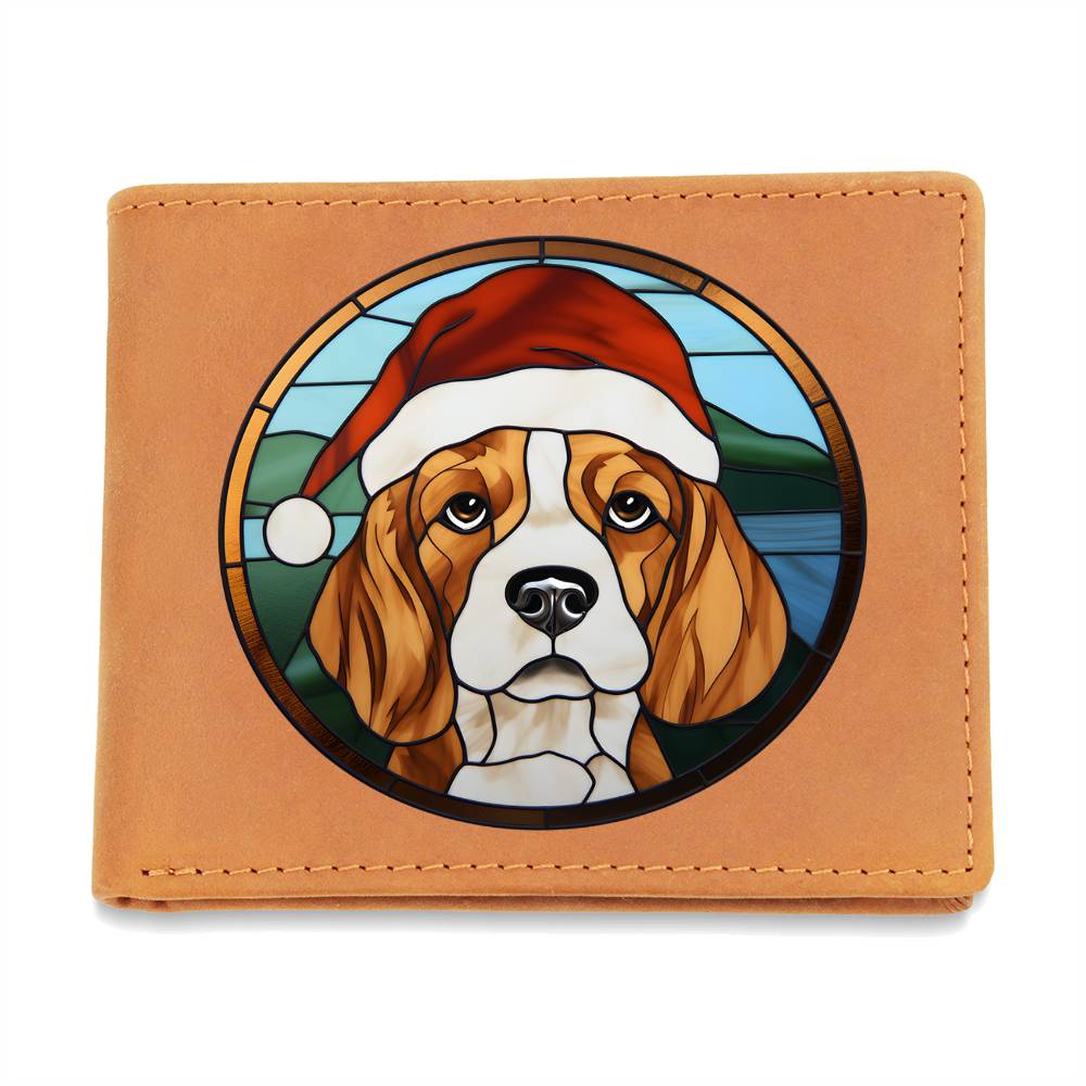 Dog Stained Glass Christmas Design 023 - Leather Wallet