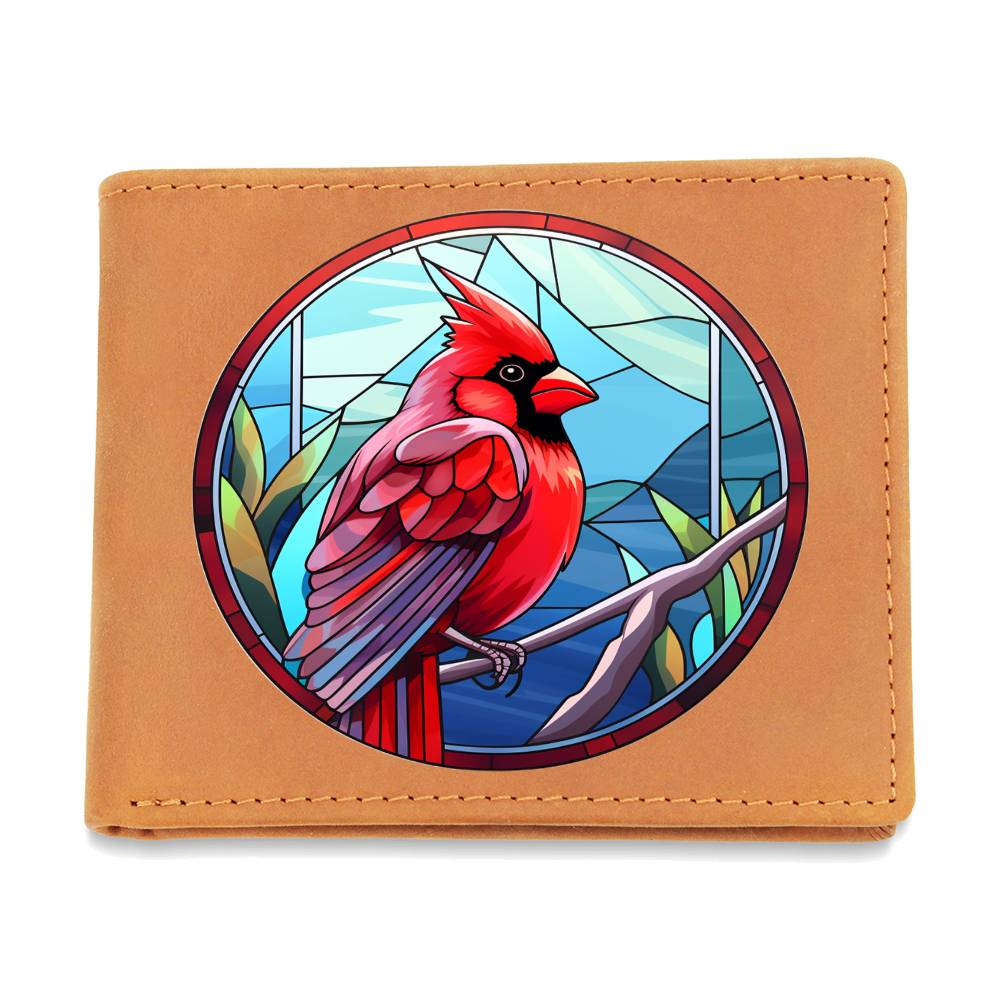 Christmas Red Cardinal Stained Glass Design 015 - Leather Wallet
