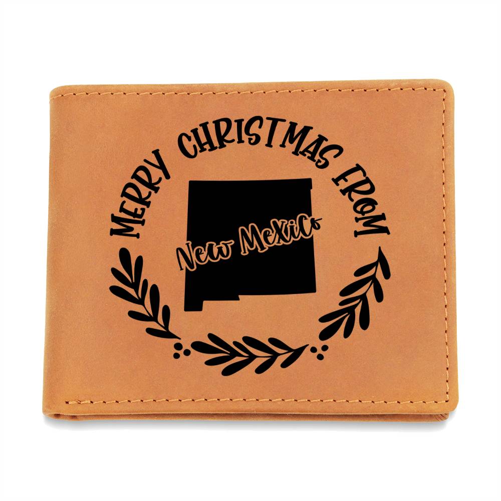 Merry Christmas From New Mexico - Leather Wallet
