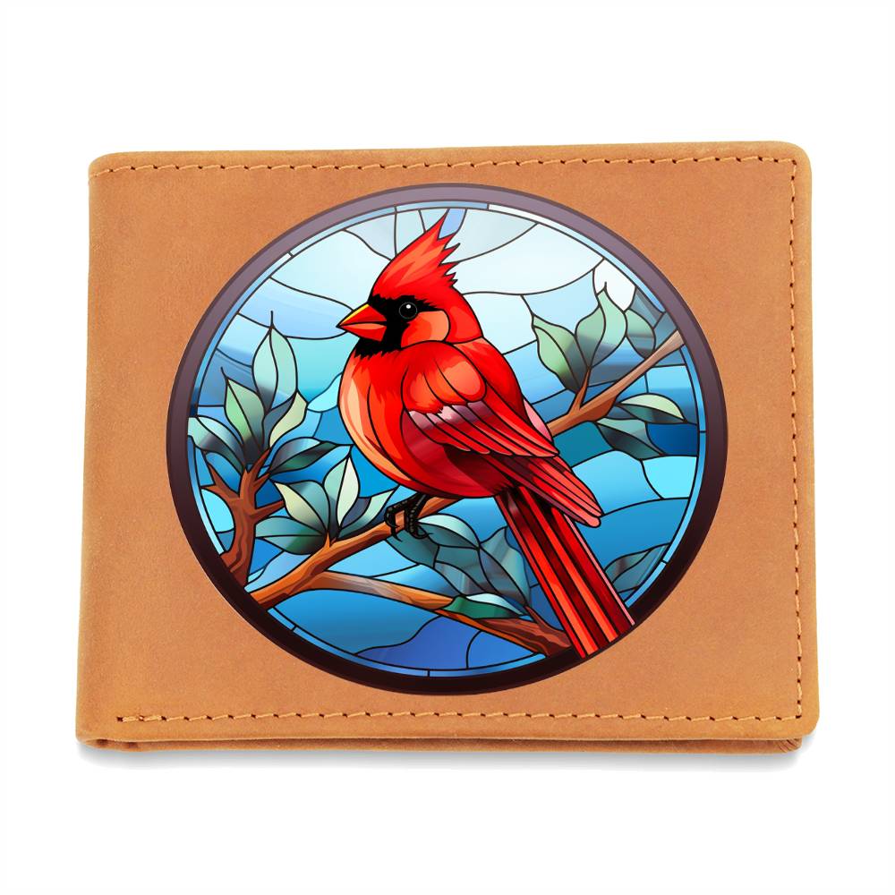 Christmas Red Cardinal Stained Glass Design 009 - Leather Wallet