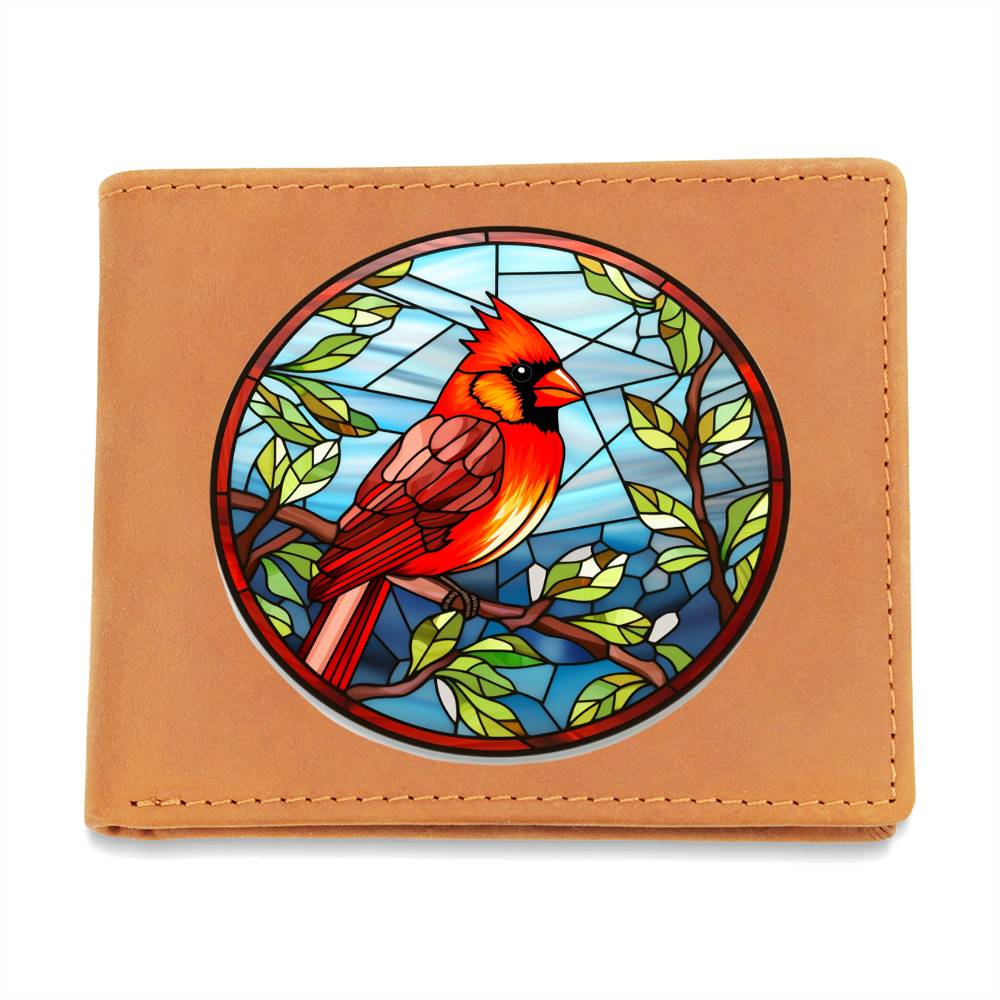 Christmas Red Cardinal Stained Glass Design 033 - Leather Wallet