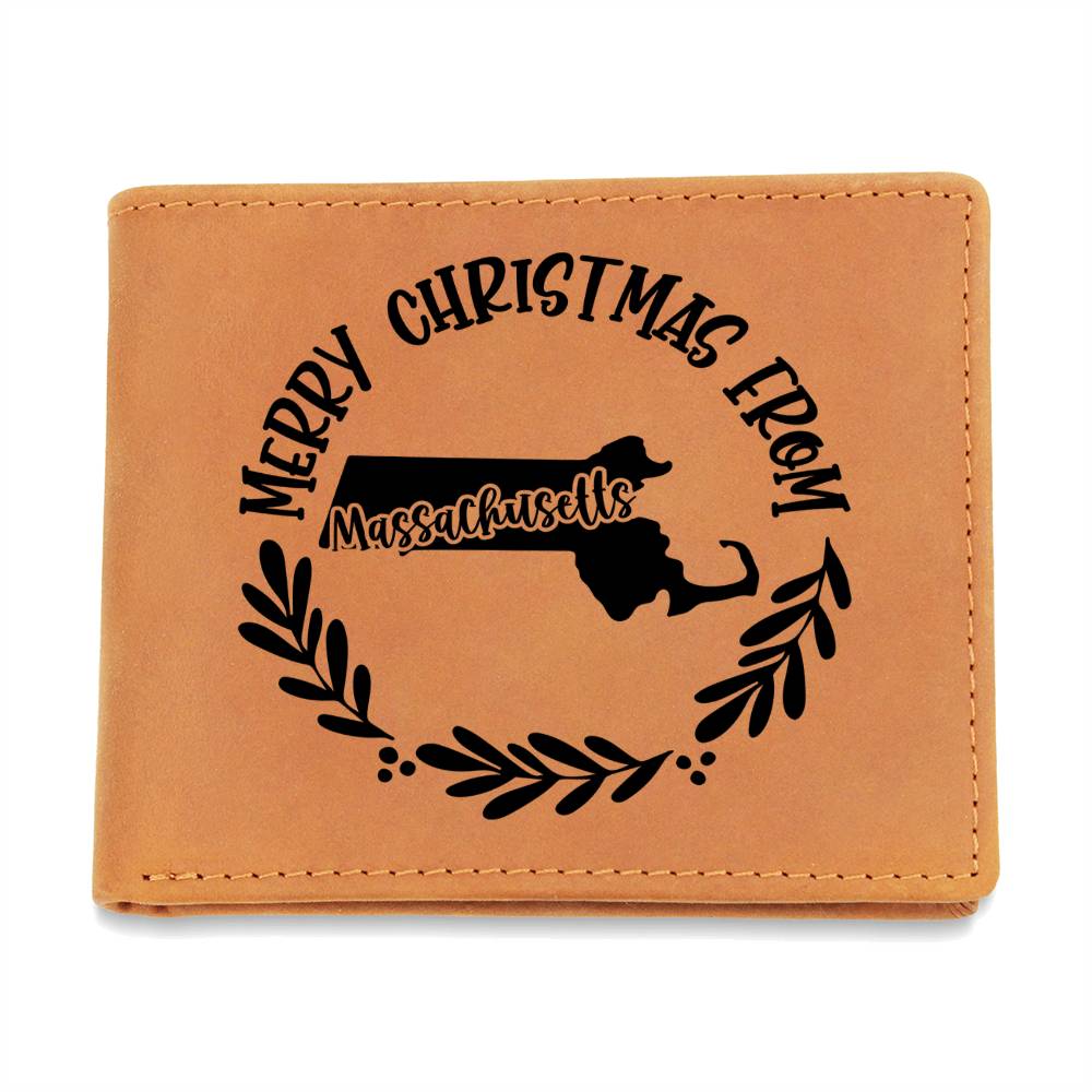 Merry Christmas From Massachusetts - Leather Wallet