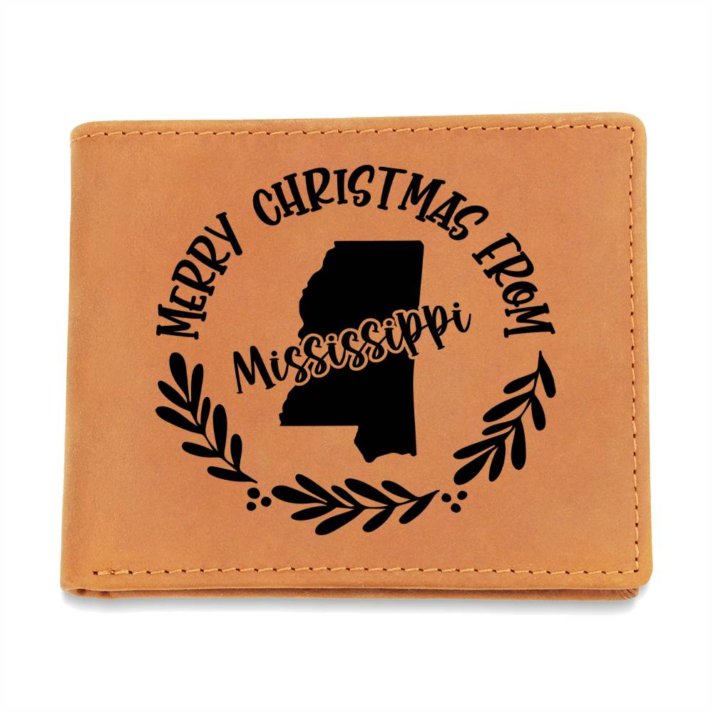 Merry Christmas From Mississippi - Leather Wallet