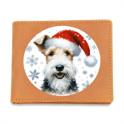Christmas Dog - Wire Fox Terrier - Leather Wallet
