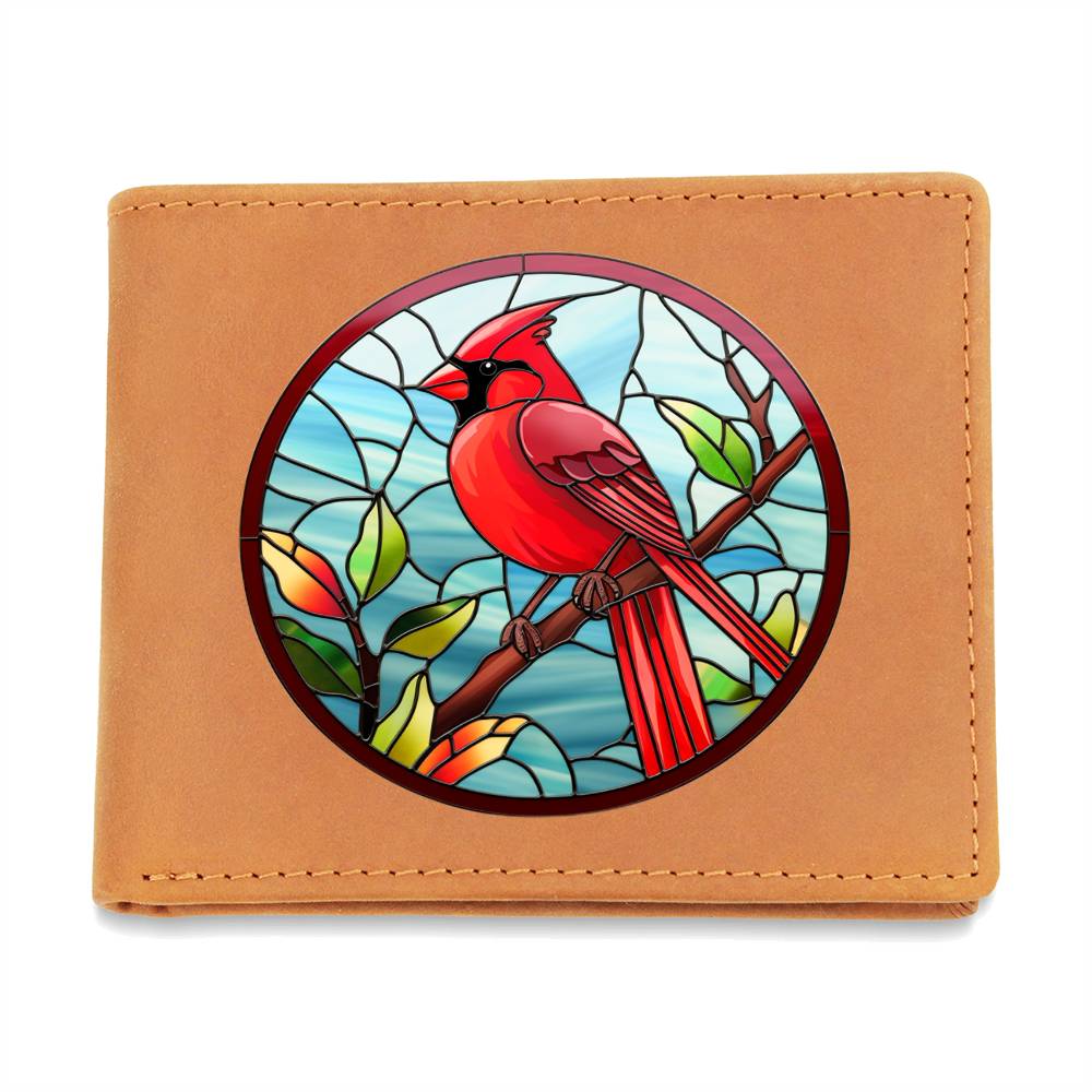 Christmas Red Cardinal Stained Glass Design 008 - Leather Wallet