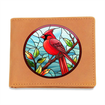 Christmas Red Cardinal Stained Glass Design 008 - Leather Wallet