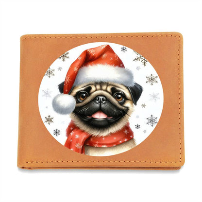 Christmas Dog - Pug - Leather Wallet