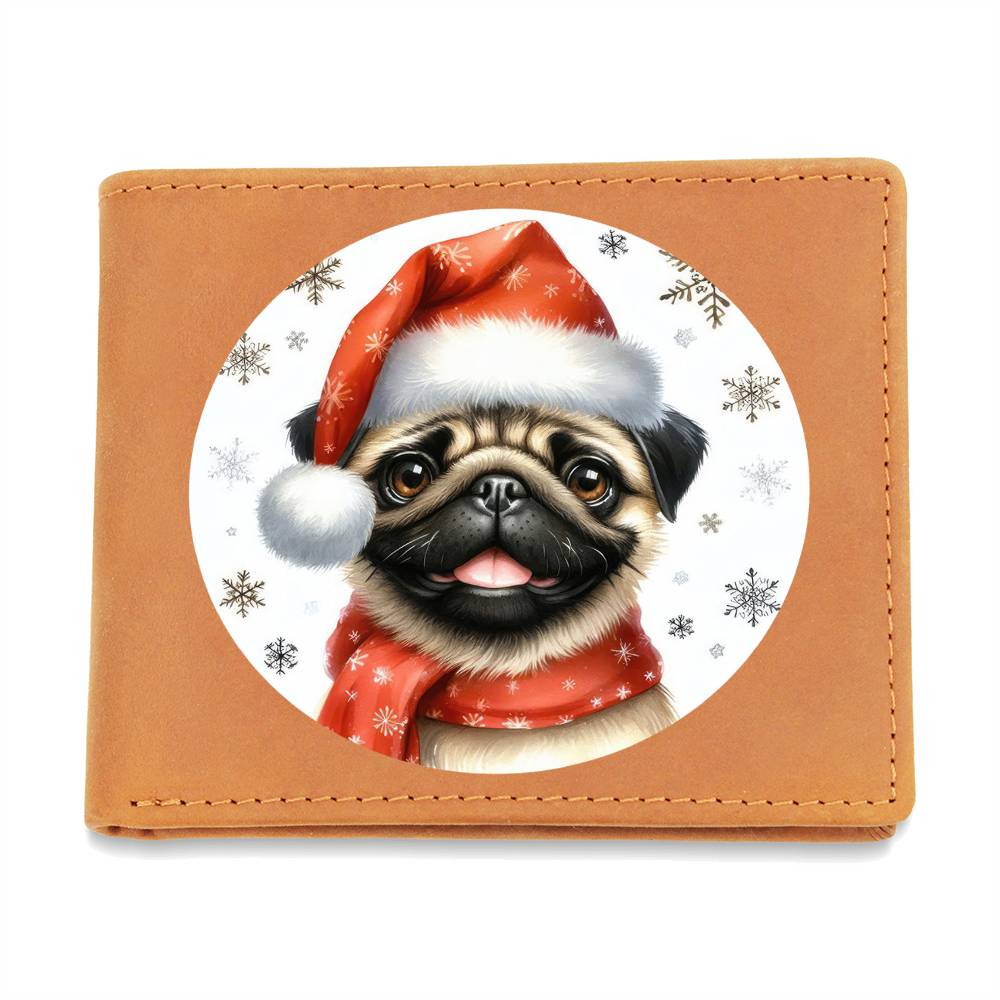 Christmas Dog - Pug - Leather Wallet