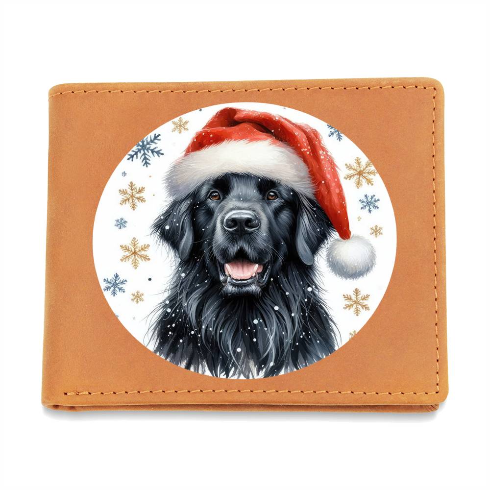 Christmas Dog - Flat-Coated Retriever - Leather Wallet