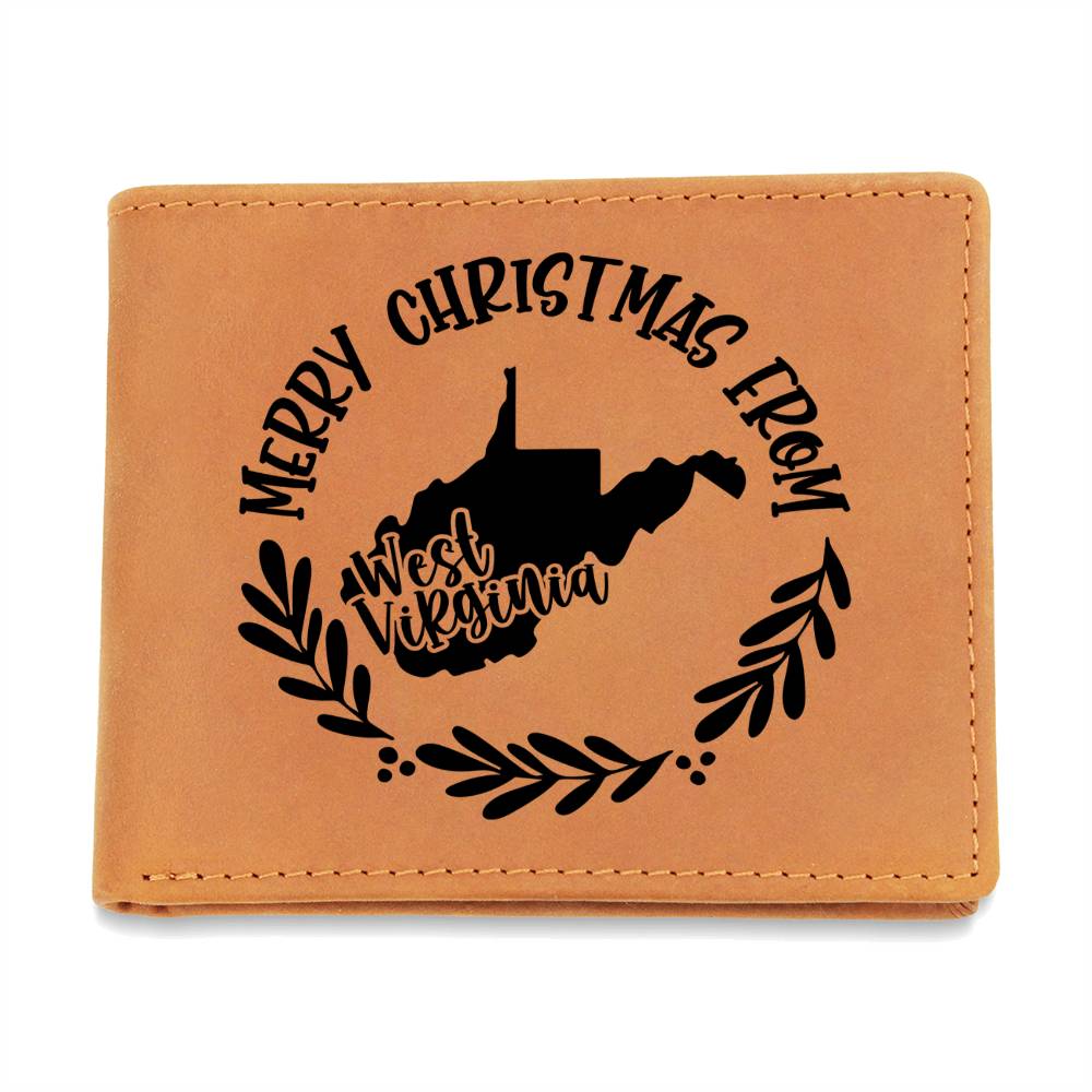 Merry Christmas From West Virginia - Leather Wallet