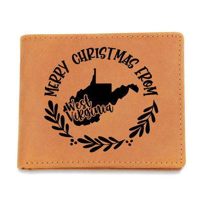 Merry Christmas From West Virginia - Leather Wallet