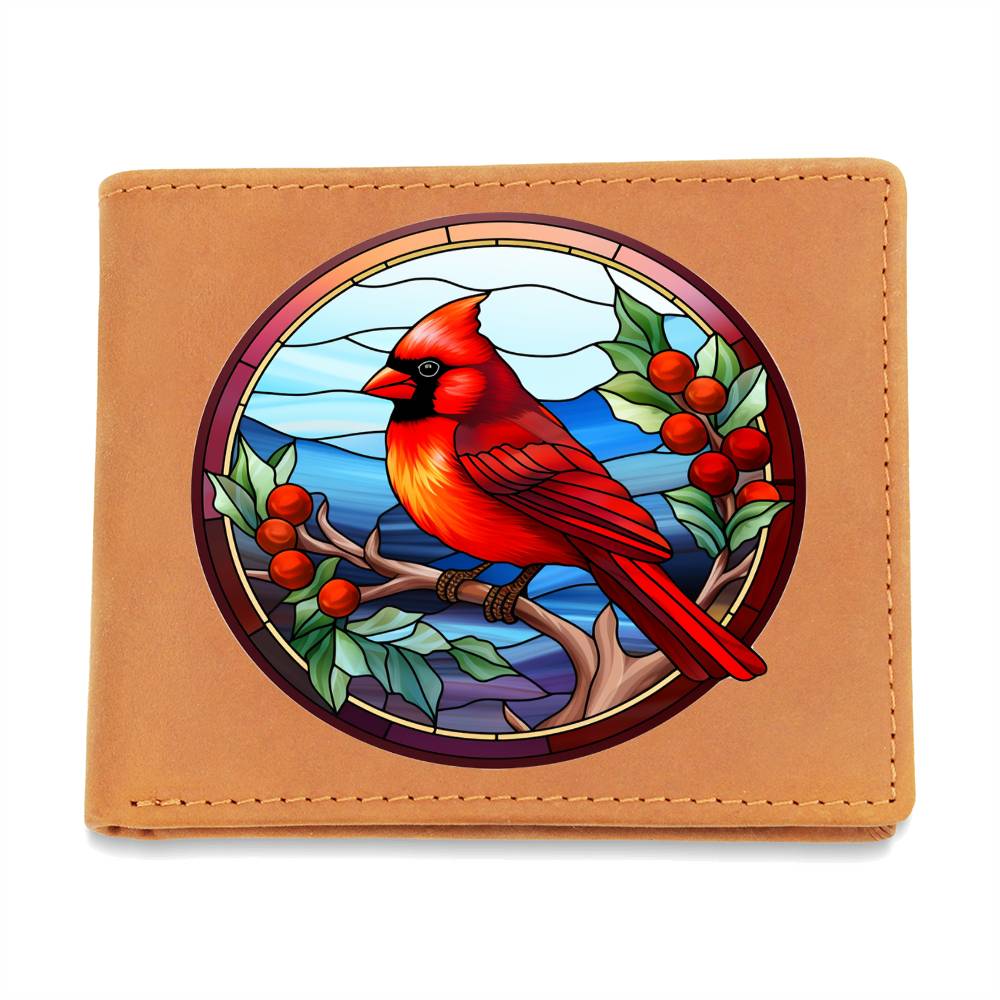 Christmas Red Cardinal Stained Glass Design 017 - Leather Wallet