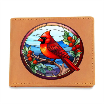 Christmas Red Cardinal Stained Glass Design 017 - Leather Wallet