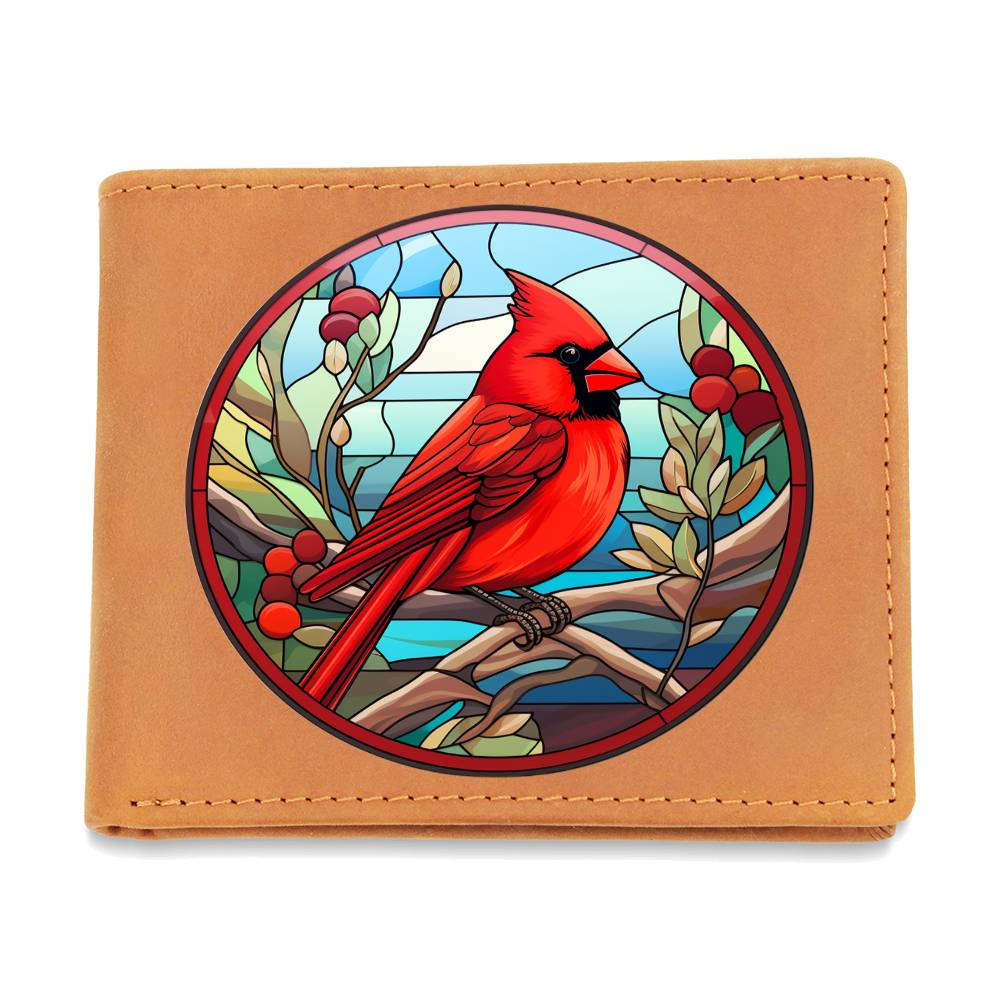 Christmas Red Cardinal Stained Glass Design 001 - Leather Wallet