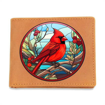 Christmas Red Cardinal Stained Glass Design 001 - Leather Wallet