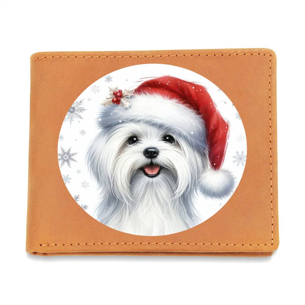 Christmas Dog - Maltese - Leather Wallet