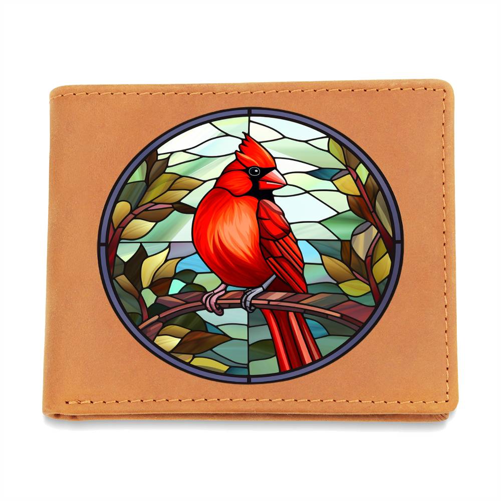 Christmas Red Cardinal Stained Glass Design 022 - Leather Wallet