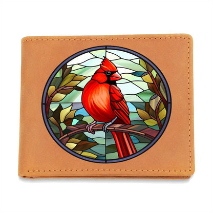 Christmas Red Cardinal Stained Glass Design 022 - Leather Wallet