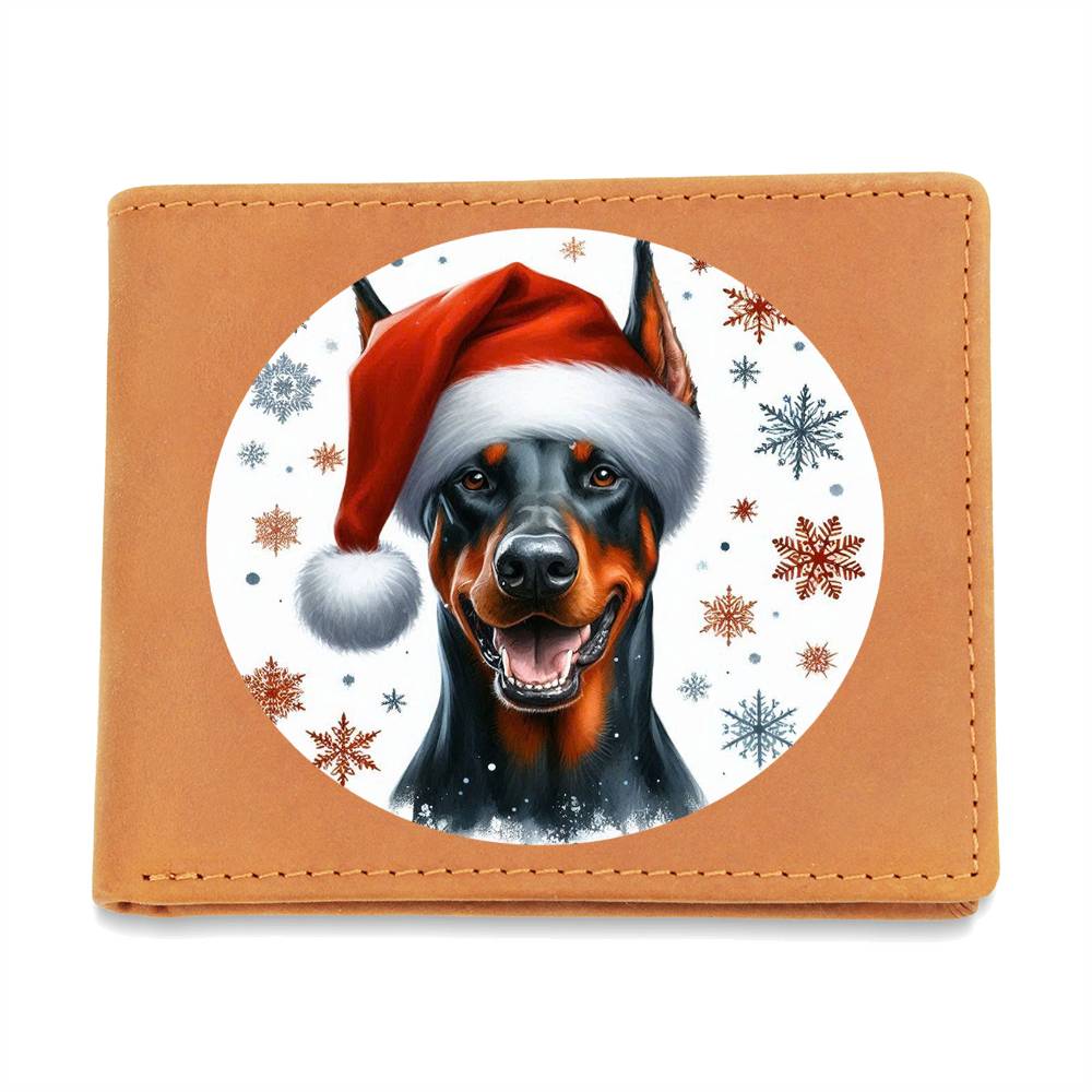 Christmas Dog - Doberman Pinscher - Leather Wallet