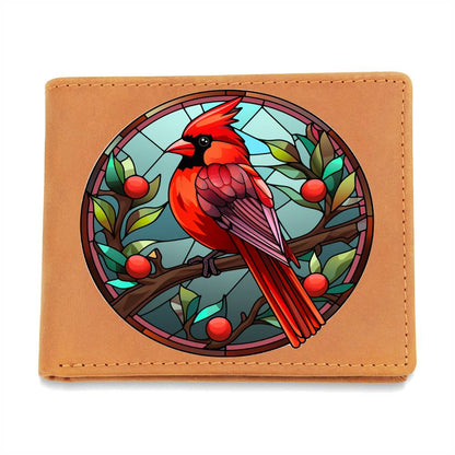 Christmas Red Cardinal Stained Glass Design 035 - Leather Wallet