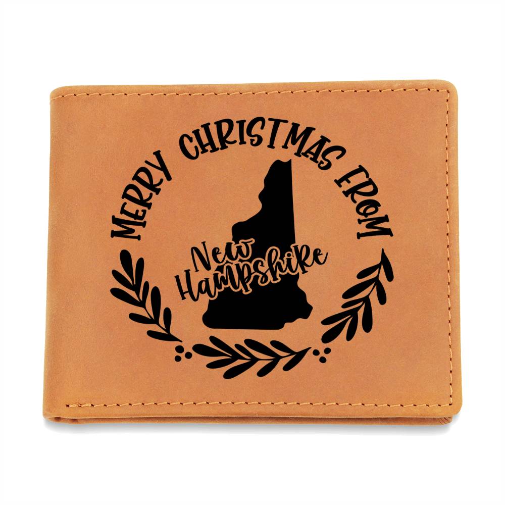 Merry Christmas From New Hampshire - Leather Wallet