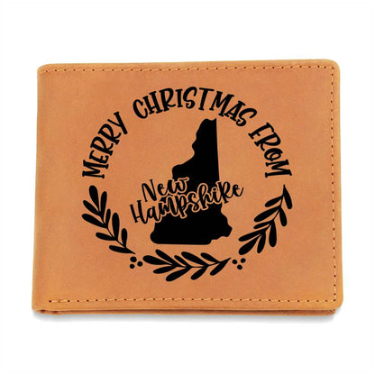 Merry Christmas From New Hampshire - Leather Wallet