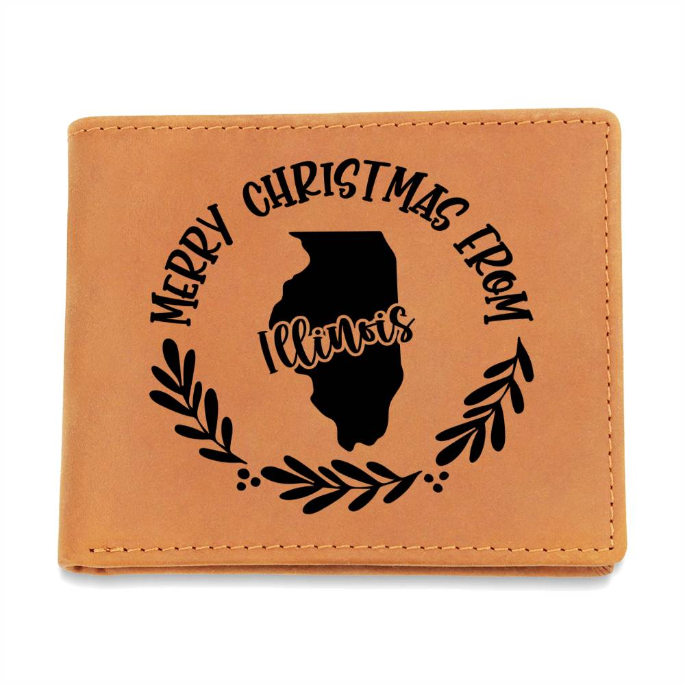 Merry Christmas From Illinois - Leather Wallet