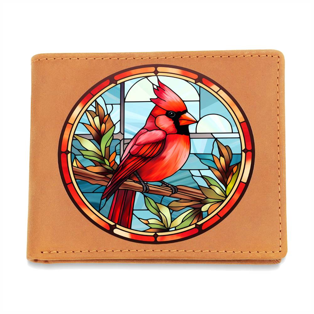 Christmas Red Cardinal Stained Glass Design 018 - Leather Wallet