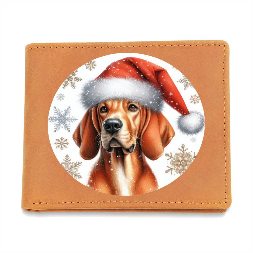 Christmas Dog - Redbone Coonhound - Leather Wallet