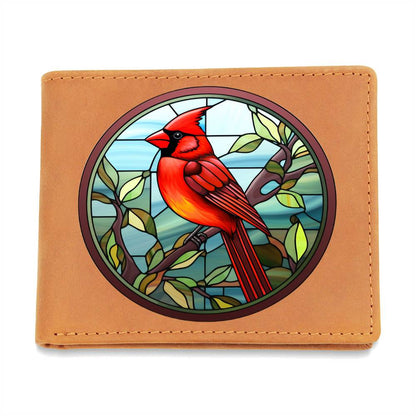 Christmas Red Cardinal Stained Glass Design 019 - Leather Wallet