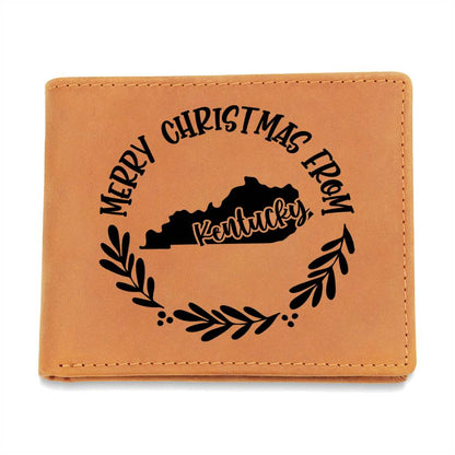 Merry Christmas From Kentucky - Leather Wallet