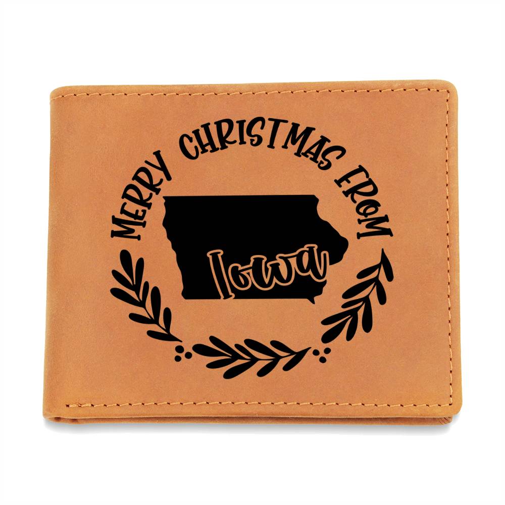 Merry Christmas From Iowa - Leather Wallet