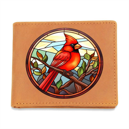 Christmas Red Cardinal Stained Glass Design 021 - Leather Wallet