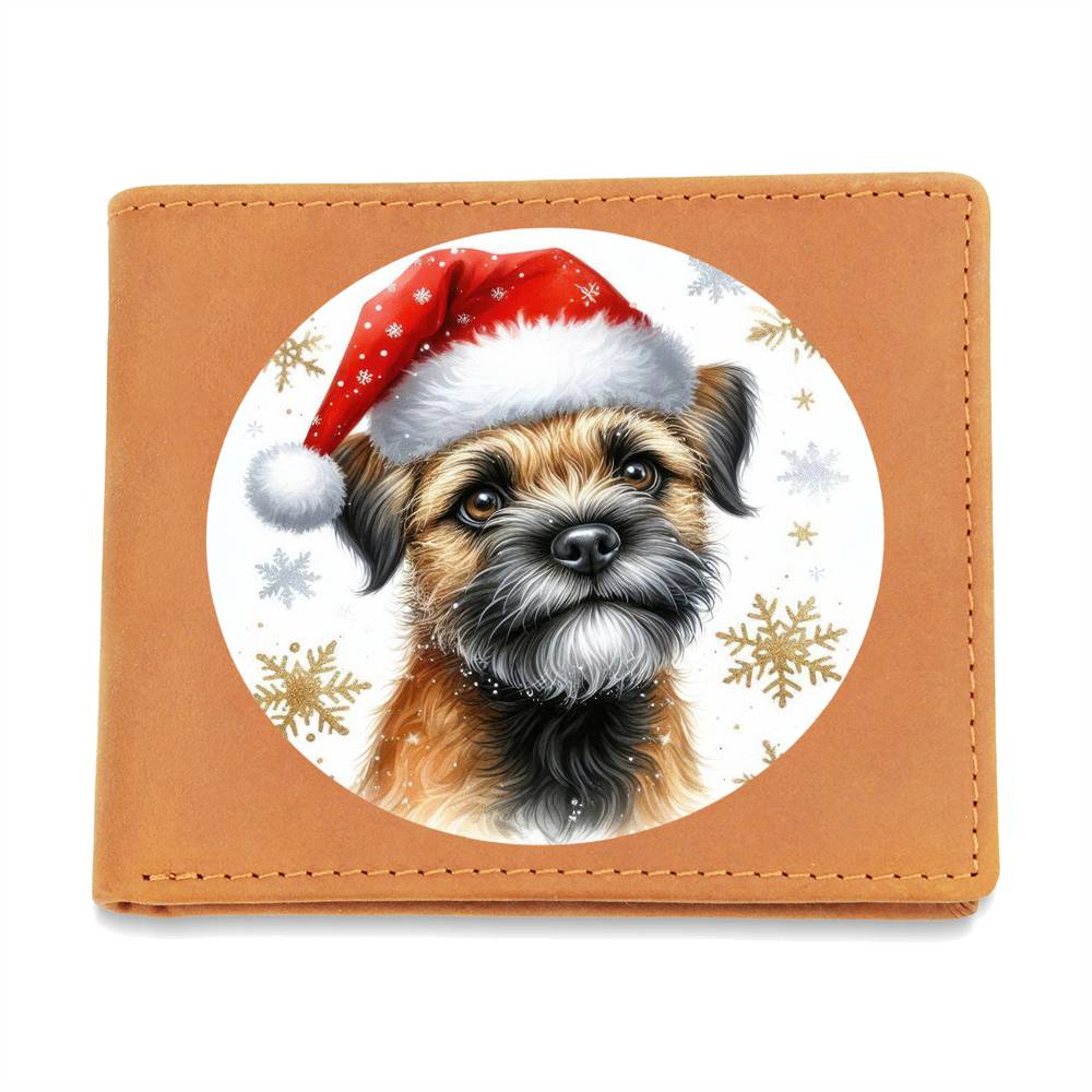 Christmas Dog - Border Terrier - Leather Wallet