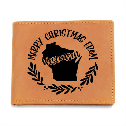 Merry Christmas From Wisconsin - Leather Wallet
